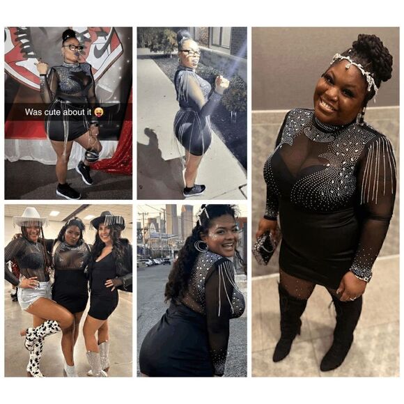 ✨💎 Sexy Rhinestone Embellished Mesh Nightclub Bodycon Party Sparkly Dress S NEW - Picture 13 of 17